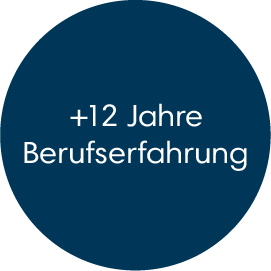 Ein gestalterische Element in Form eines Kreises, mit der Info, dass Lisa Wolff mehr als 12 Jahre Berufserfahrung besitzt.